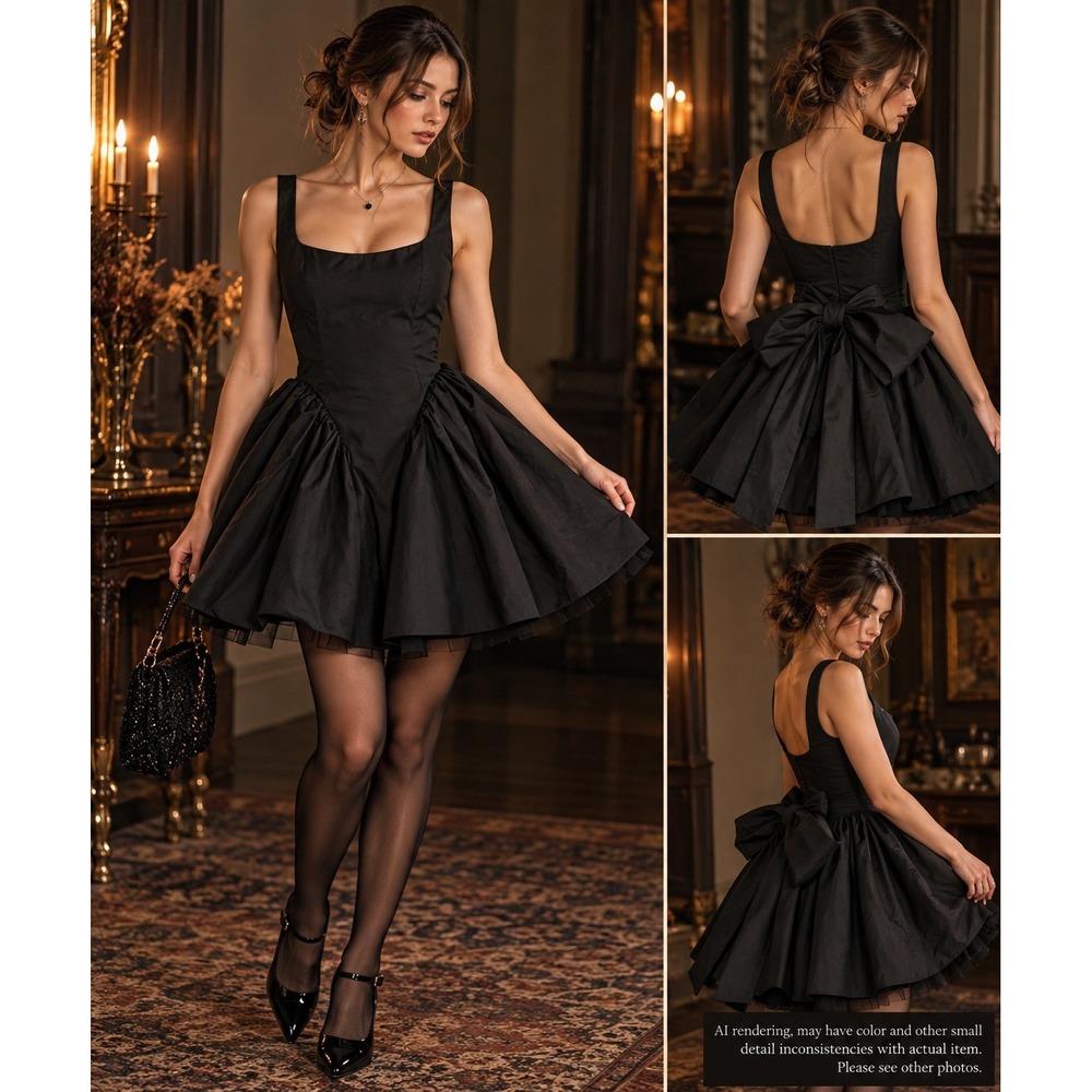 Windsor Black Fit and Flare Corset Bow Back Mini Dress XS Romantic Goth Holiday